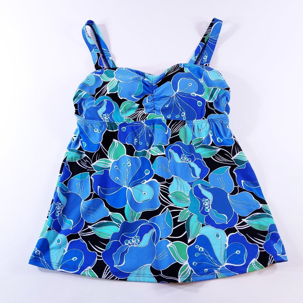 New Lands' End Bandeau Tankini Top Black Deco Floral 493489 Size 6